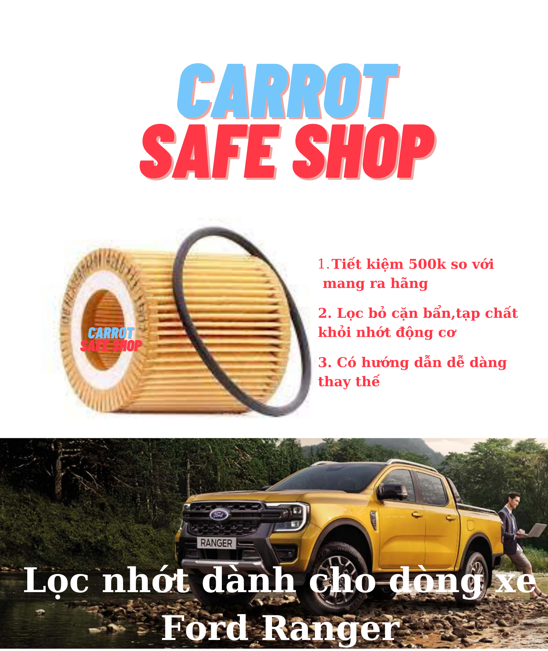 Lọc nhớt dành cho dòng xe ford ranger đời từ 2014 - 2022