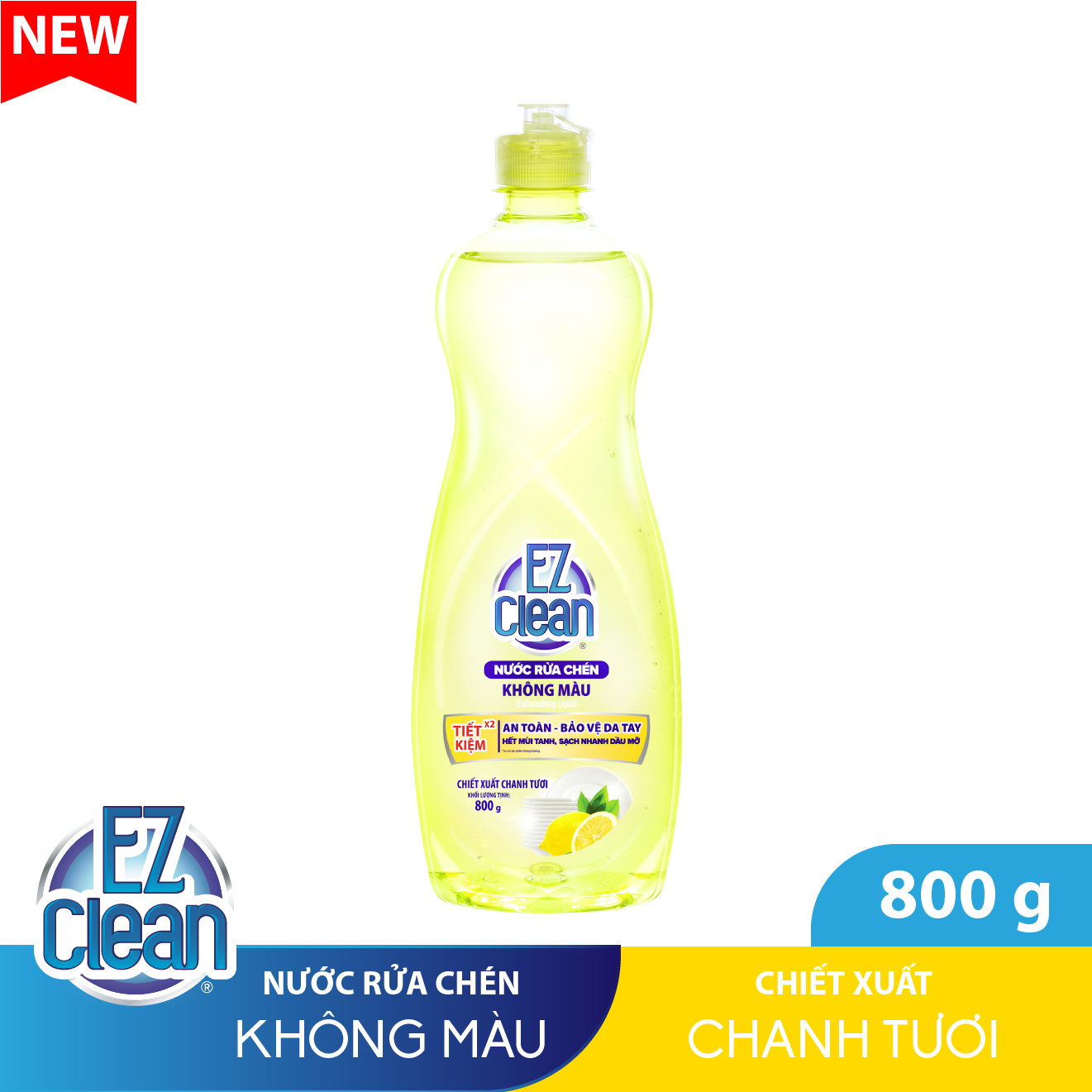 Nước rửa chén không màu ez clean hương chanh 800gr