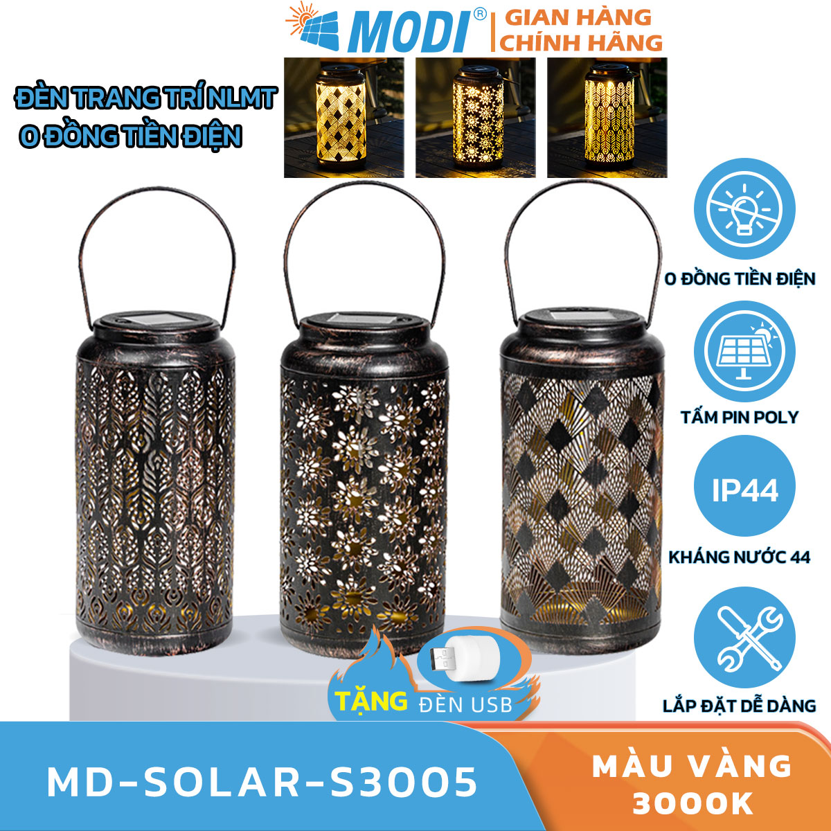 Đèn lồng năng lượng mặt trời modi solar, đèn led trang trí họa tiết độc đáo, đèn led trang trí phòng ngủ, phòng khách, quán cafe