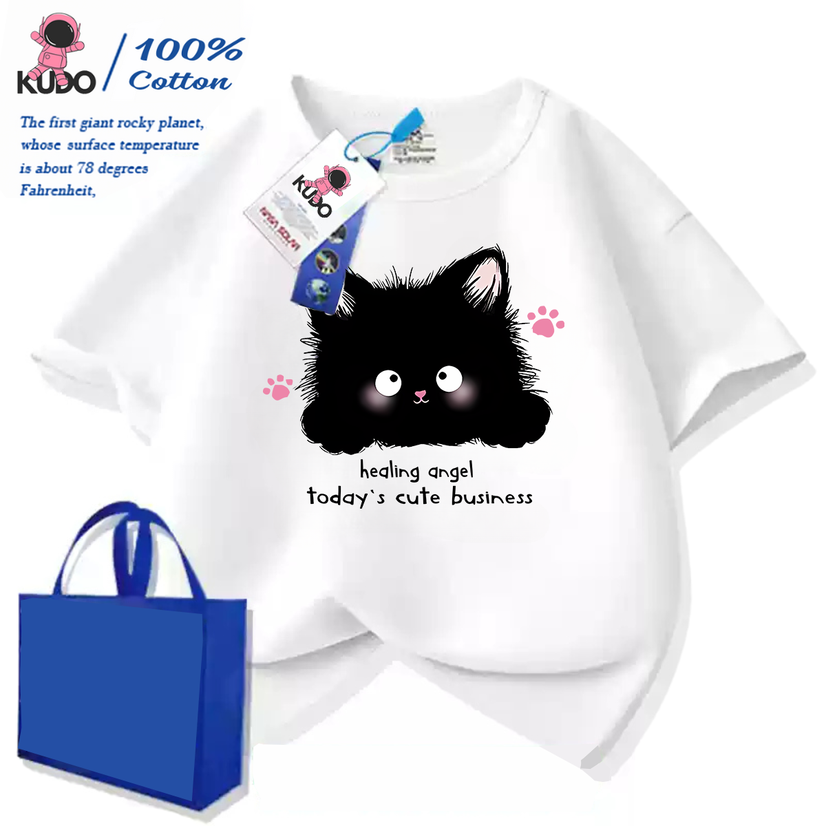 Áo thun cho bé gái, bé trai KUDO size 10 - 40 kg họa tiết con mèo dễ thương chất vải 100% cotton tự nhiên co dãn 4 chiều siêu thoáng khí tránh hầm bí, bst cute cat 02 - 4