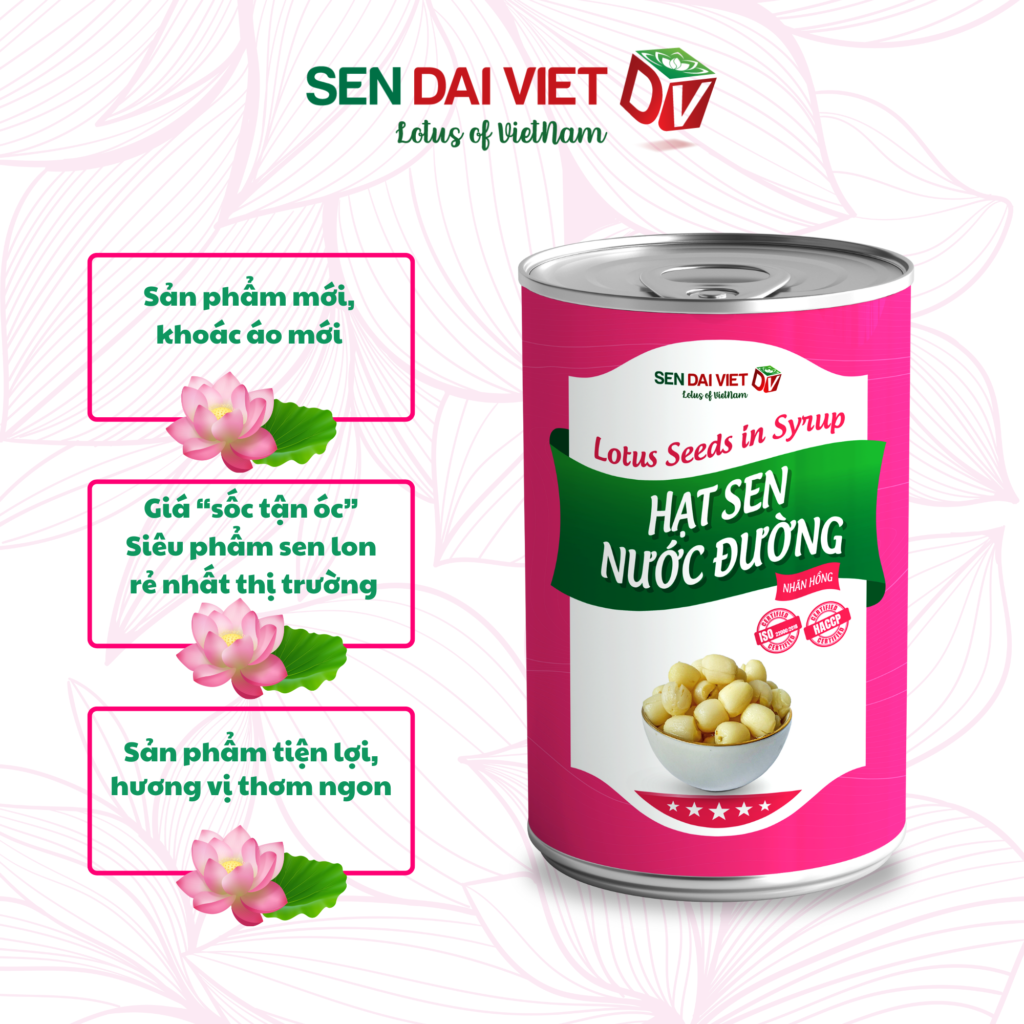 Sản Phẩm Mới Hạt sen nước đường Bao Bì Mới Ngon Hơn Hơn Sen Đại Việt 460g