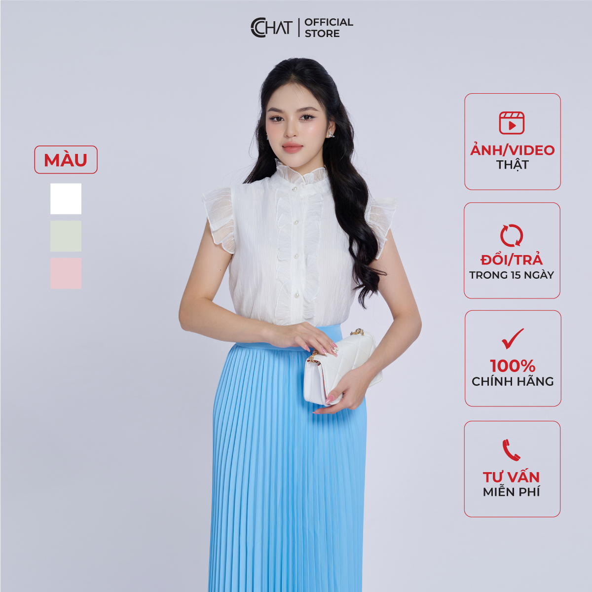 Áo sơ mi cchat bèo nẹp sát nách chất voan bay bổng 13fnv2019st