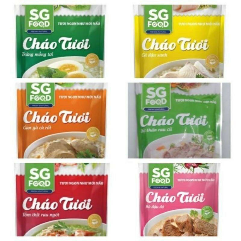 (Combo 8 gói)Cháo Tươi Sài Gòn Food 240g (Cháo gà,bò,thịt thăn, thịt trứng, tôm,cá)