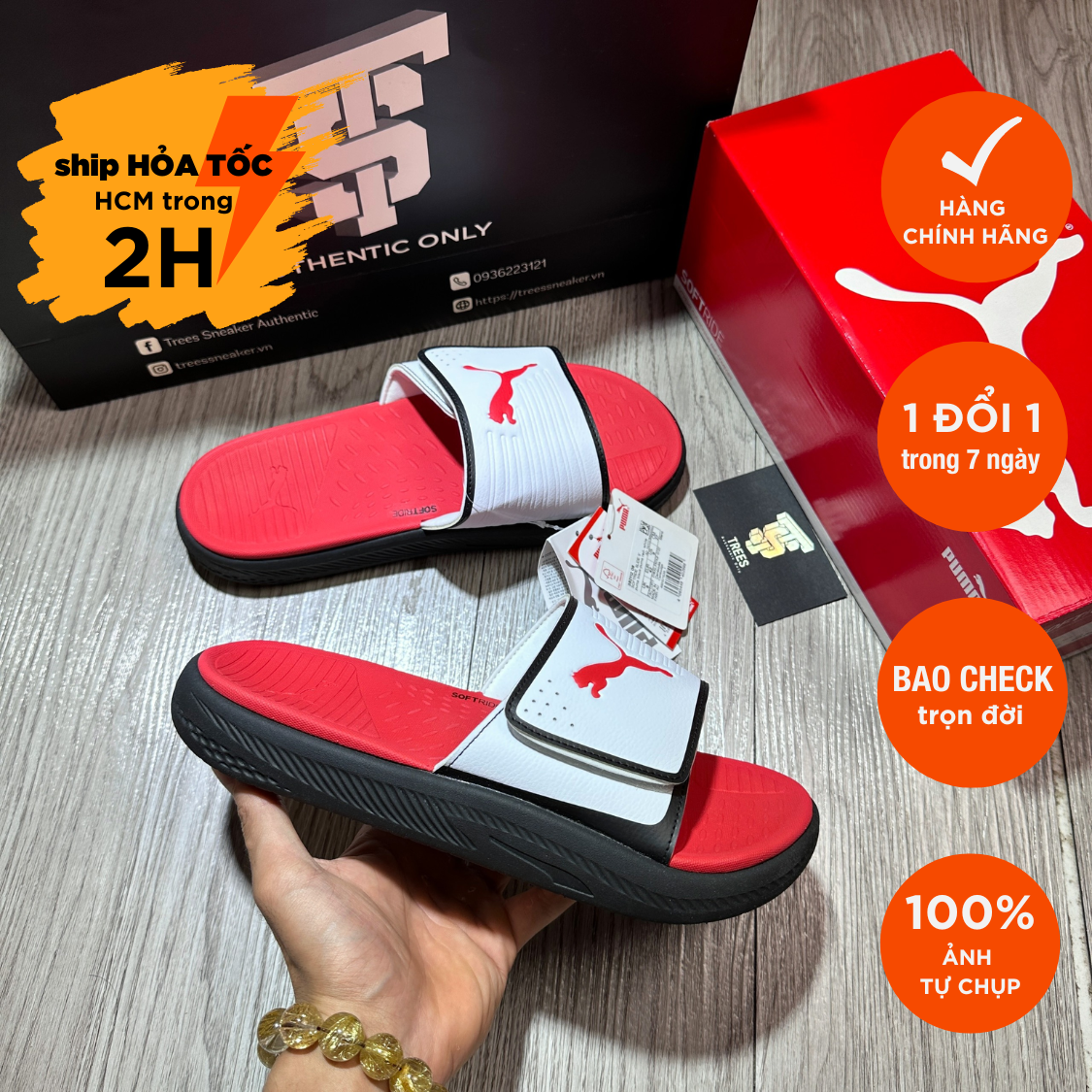 Dép puma softride slide v red white black 382112 08