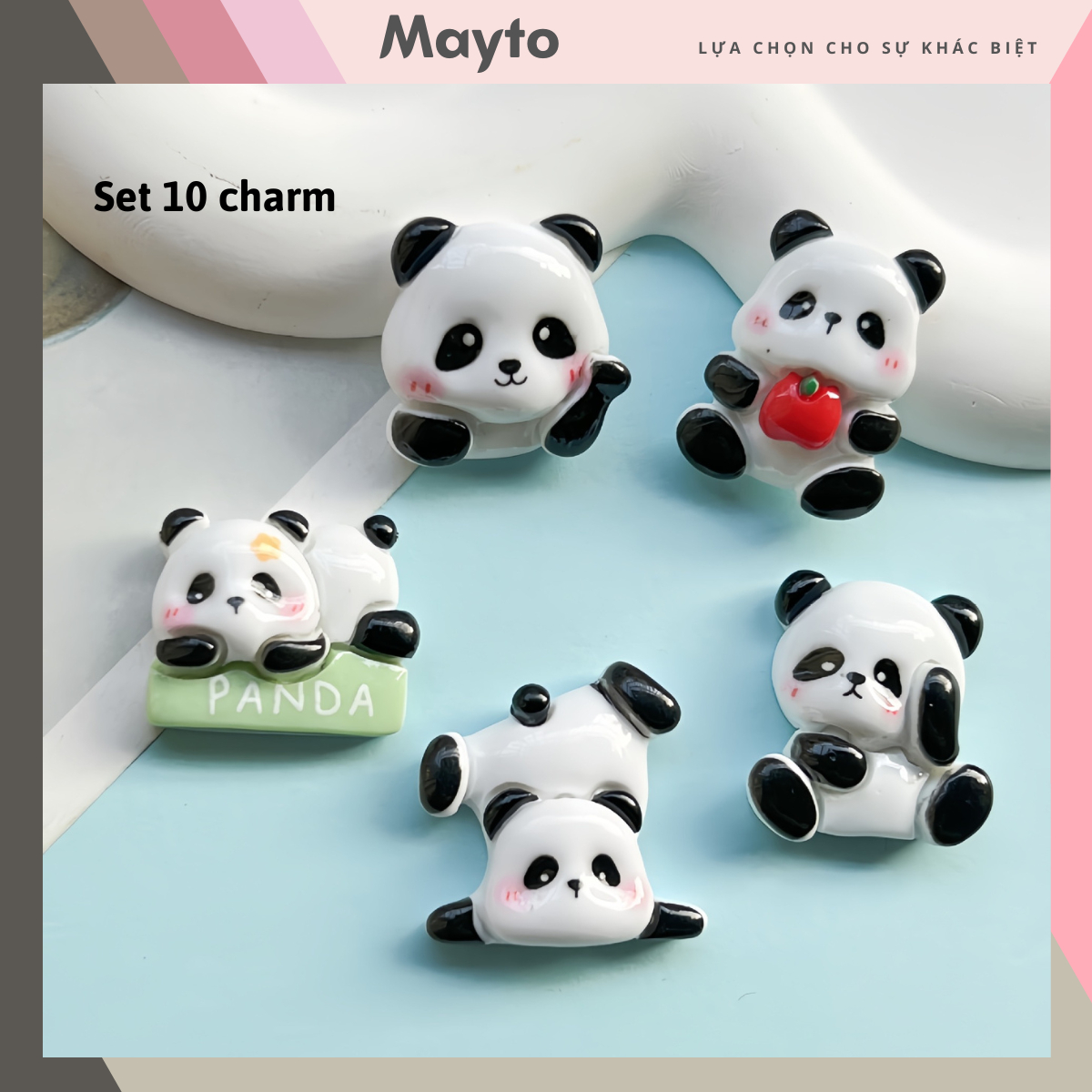Set 10 Sticker, Charm 3D chủ đề PANDA Mayto gắn Dép Cross, Dép Sục, Cá Sấu JB-285
