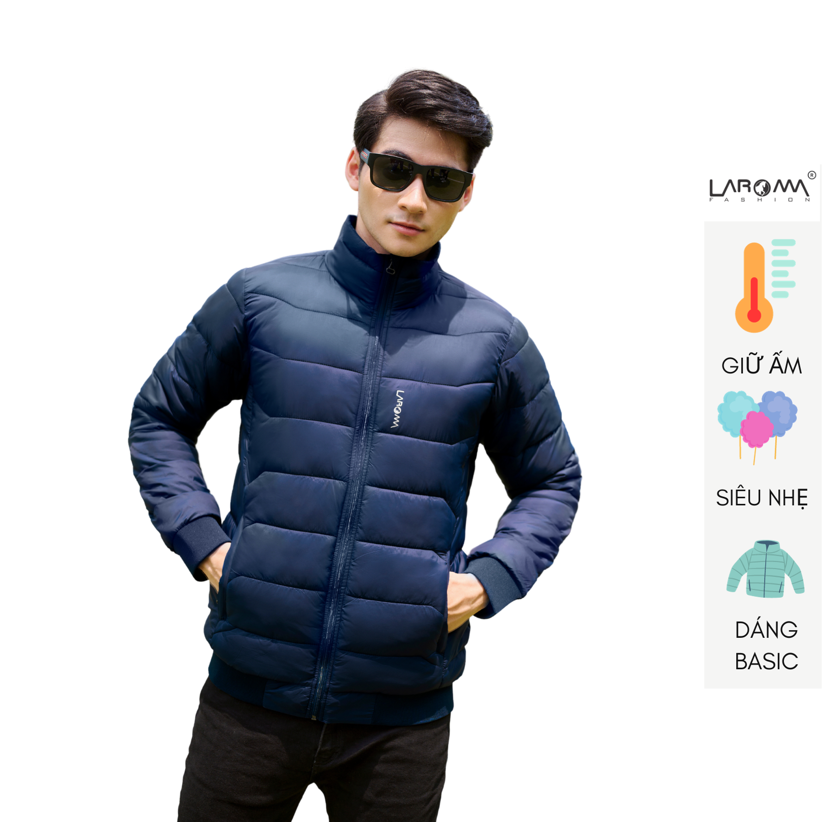 Áo phao nam basic laroma | giữ ấm - siêu nhẹ - dáng basic