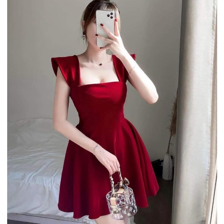 Đầm váy cổ tròn tay phồng rút dây màu đỏ trẻ trung, sang chảnh thời trang  nữ đi chơi, dự tiệc | Shopee Việt Nam