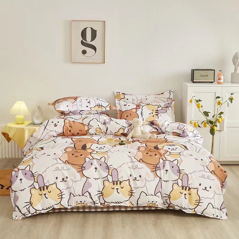 Bộ chăn ga gối cotton poly cao cấp mẫu nhóm thú cưng mã PMH23