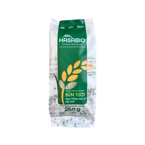 Bún tươi gạo trắng hữu cơ sấy khô Hasa Bio 250g