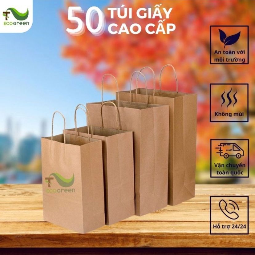 Túi giấy kraft nhật nâu trơn có quai đựng thực phẩm nhiều kích thước,túi xi măng - t2ecogreen