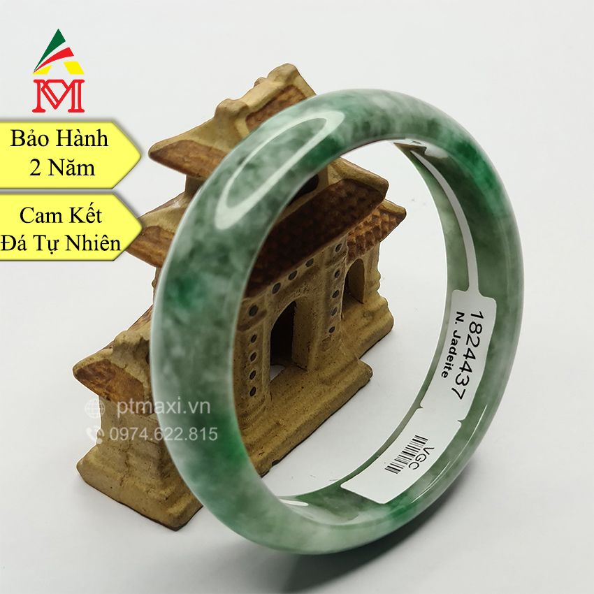 Vòng Tay Dạng Bản Liền Nguyên Khối Đá Ngọc Cẩm Thạch Xanh - Kèm Giấy Kiểm Định