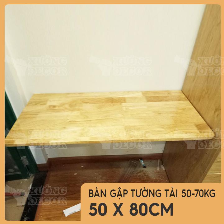 Bàn gập treo tường thông minh gỗ cao su tự nhiên phủ bóng 50x80cm mặt màu vàng bản lề A2-45cm tải 50-70kg