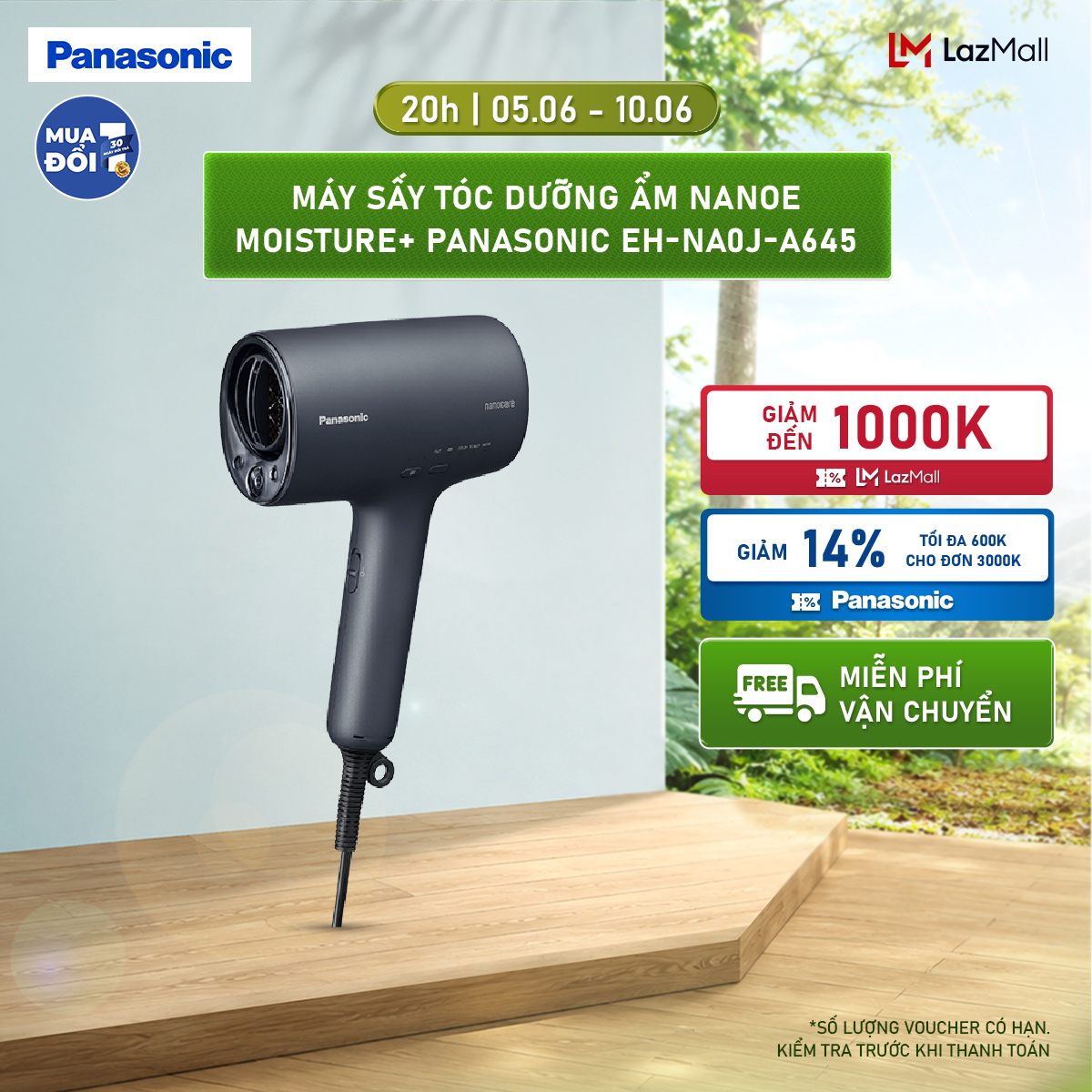 [Độc quyền Online]Máy sấy tóc dưỡng ẩm nanoe moisture+ Panasonic EH-NA0J giảm khô tóc - thẩm thấu sâu để tóc bóng mượt - Giảm tình trạng chẻ ngọn