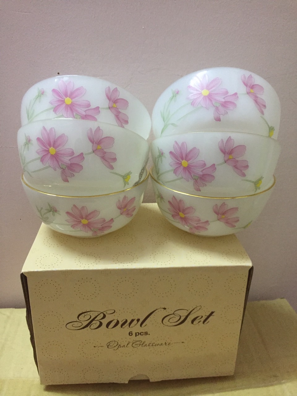 Hộp 6 bát cơm, chén cơm đáy to thuỷ tinh ngọc USA Home Set(sứ Mỹ) nhập khẩu Thái Lan, an toàn cho sức khỏe, KokiaHome