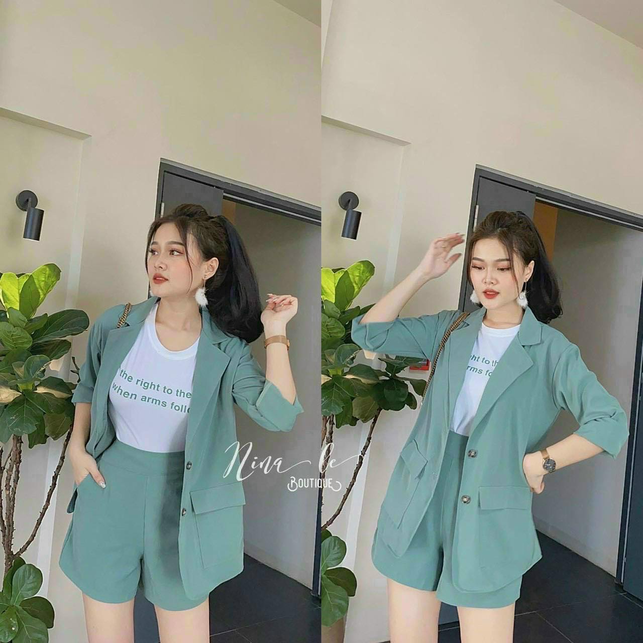 Set 3 món áo vet quần đùi áo chữ cotton sang chảnh siêu xinh m03