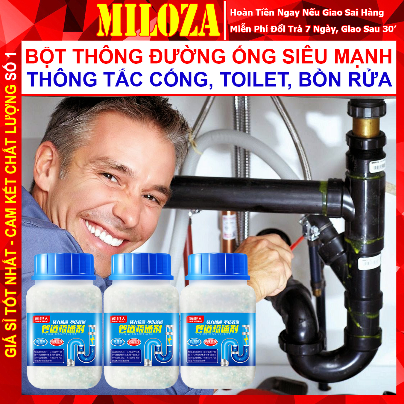 [4 HỘP] Bột Thông Cống - Bột Thông Cống Cực Mạnh - Bột Thông Bồn Cầu - Thông Cống - Bột Thông Tắc Bồn Cầu - Bột Thông Bồn Rửa Bát - Bột Thông Bồn Cầu Cực Mạnh - Bột Thông Bồn Rửa Chén - Bột Thông Tắc Cống - MILOZA