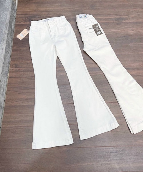 [HCM]Quần jean kaki nữ loe màu trắng đen lưng cao co giãn cao cấp