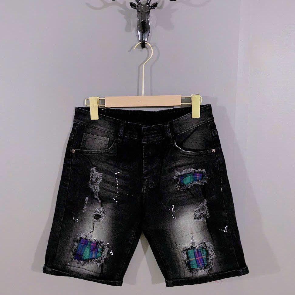 Quần short jean nam rách form vải jean co dãn ôm body thêu Logo thương hiệu rất đẹp chuẩn thời trang mẫu mới