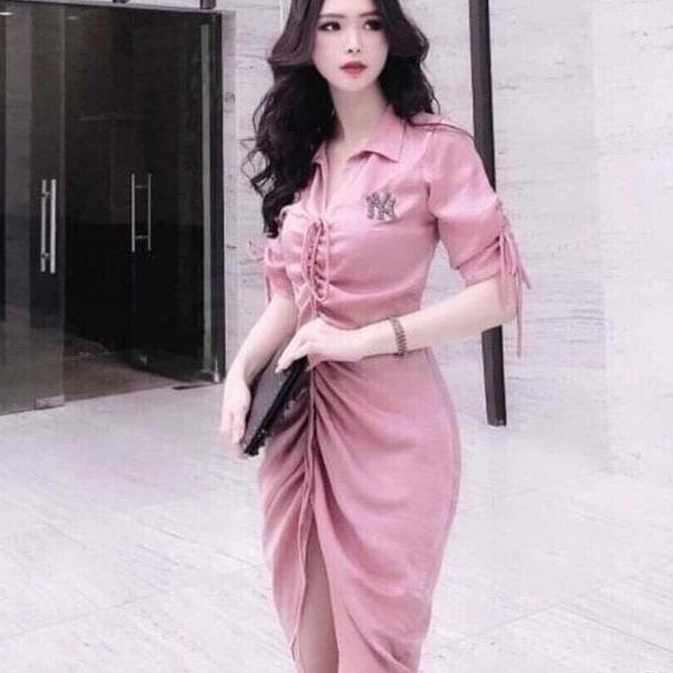 Đầm body sơ mi rút dây fashionlyly