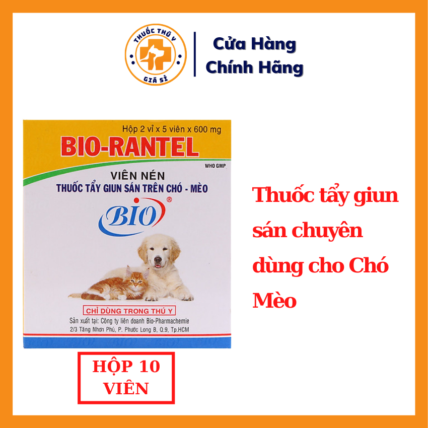 "Hoàn tiền đến 10%" Bio Rantel Hộp 10 Viên - Thuốc Xổ Giun Cho Chó Mèo, Tẩy Giun Sán Cho Thú Cưng An Toàn, Hiệu Quả - Thú Y Giá Sỉ