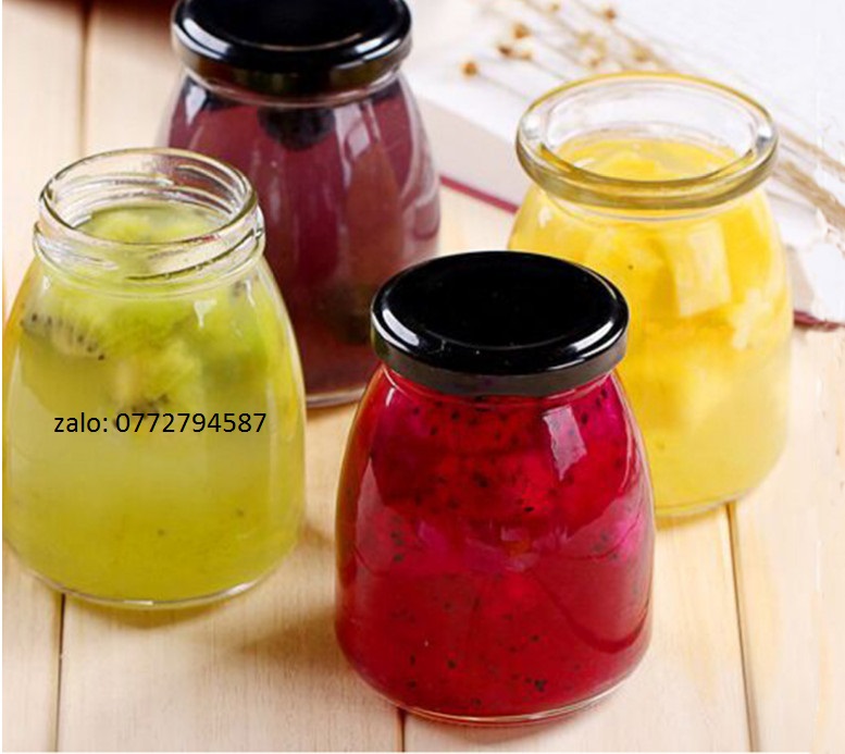 6 Hũ thủy tinh- hũ pudding đựng sữa chua, yến -100ml, 200ml nắp thiết đen