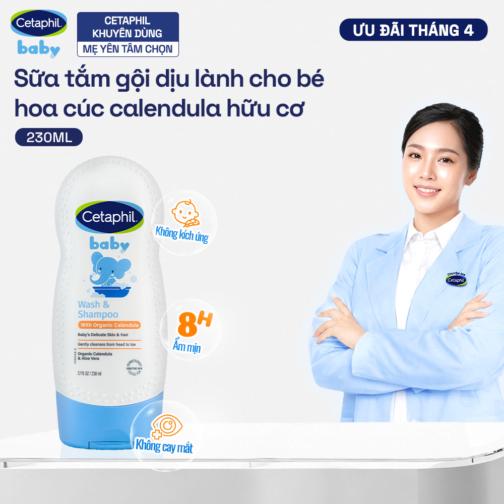 Sữa tắm dưỡng ẩm dịu lành cho bé với Calendula hoa cúc hữu cơ CETAPHIL BABY WSHAMPOO CALENDULA 230ML
