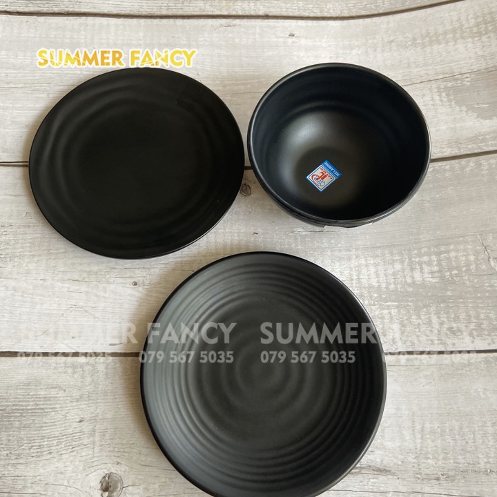 Dĩa Gân Tròn Lót Chén 15 X 2 Cm Nhựa Melamine Màu Đen Nhám, Ngói, Xám Đĩa Phíp Nhà Hàng Sang Trọng - Small Bowl