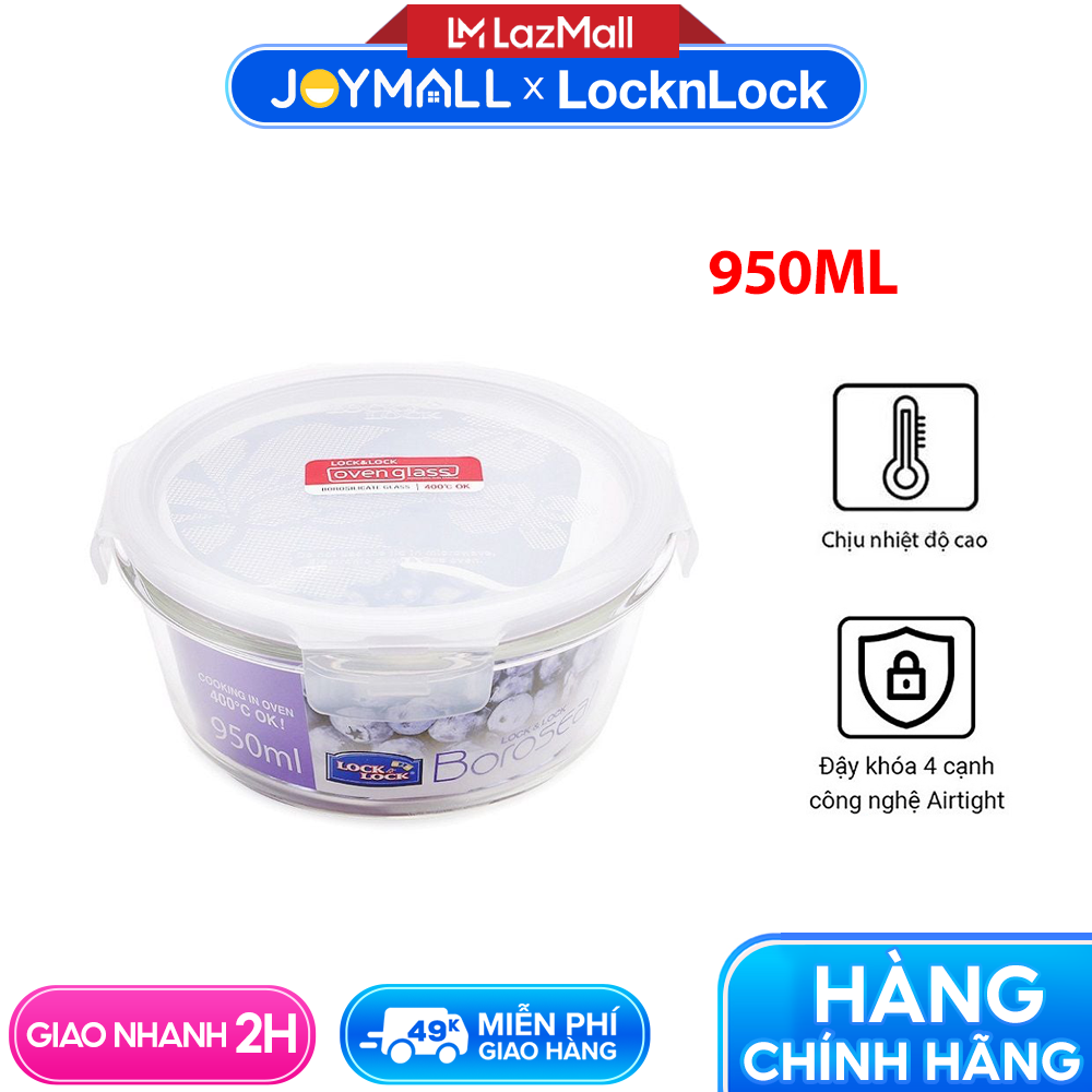 Hộp thuỷ tinh bảo quản thực phẩm LocknLock 950ML LLG861PG, Hàng chính hãng, dùng được lò vi sóng - JoyMall