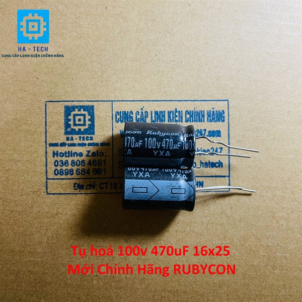 Tụ hoá 100v 470uf 16x25 chính hãng mới rubycon 100%