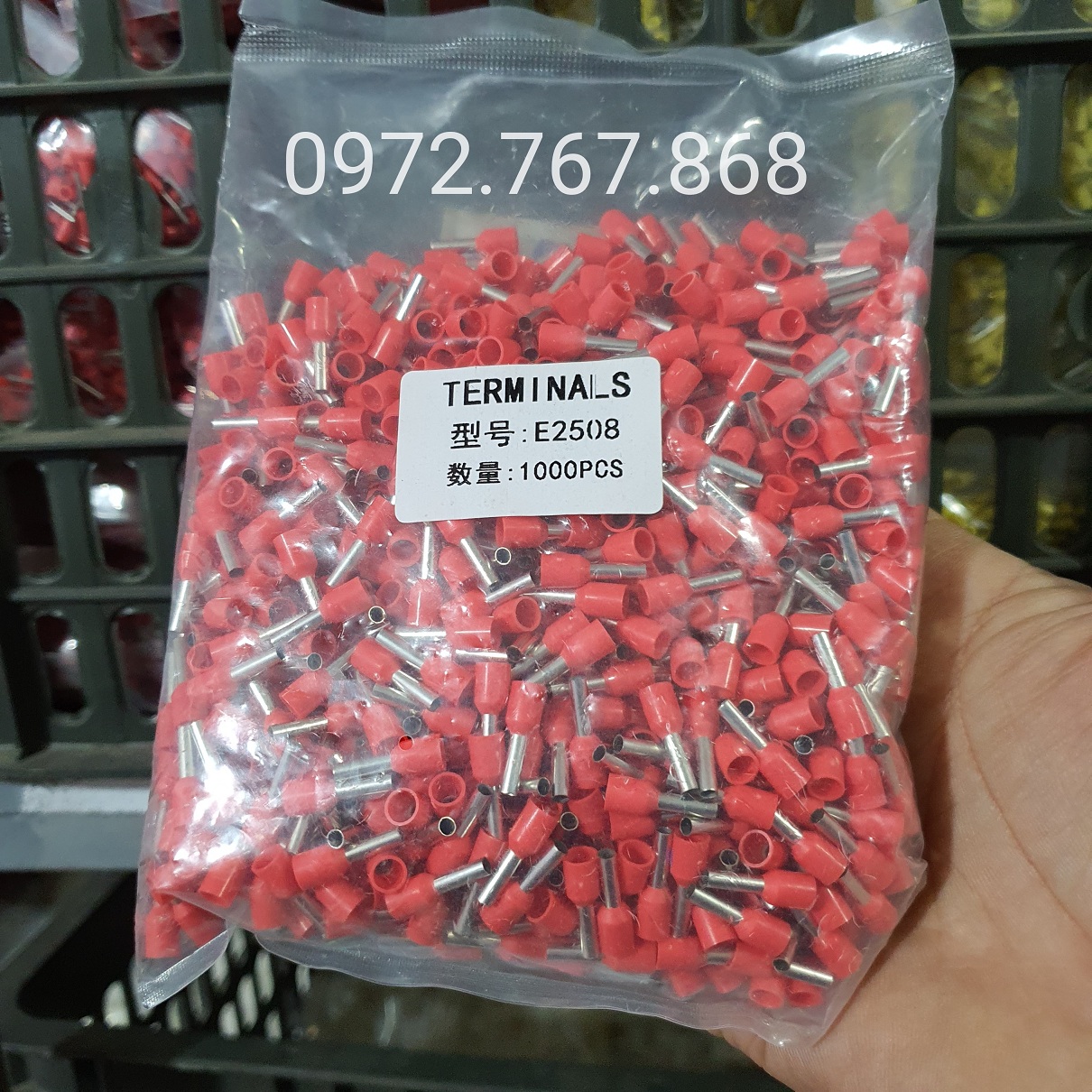 1000 đầu cos pin rỗng e2508 dùng cho dây 2.5mm2
