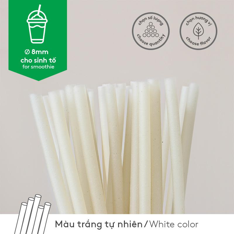 Ống hút gạo phi 8 dùng cho các loại sinh tố, thức uống đá xay - Hộp 40 ống màu trắng