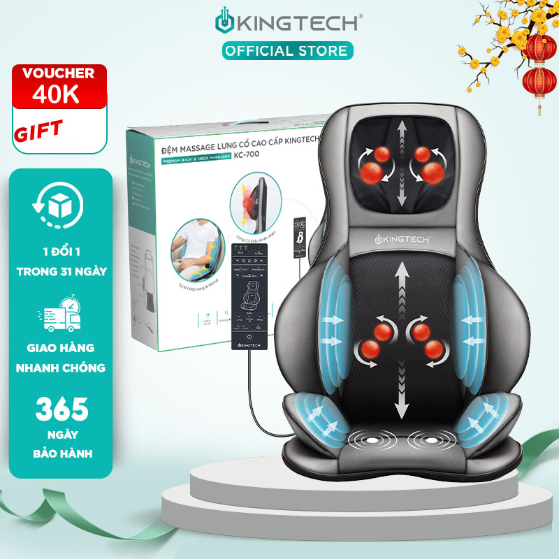 Đệm Massage Cao Cấp KingTech KC-700 - Nệm Mát Xa Lưng, Cổ Vai Gáy Chế Độ 3D Chuyên Sâu, Kết Hợp Tính Năng Nhiệt, Túi Khí - Quà Tặng Cho Nam Nữ, Sếp, Khách Hàng - Hàng Chính Hãng