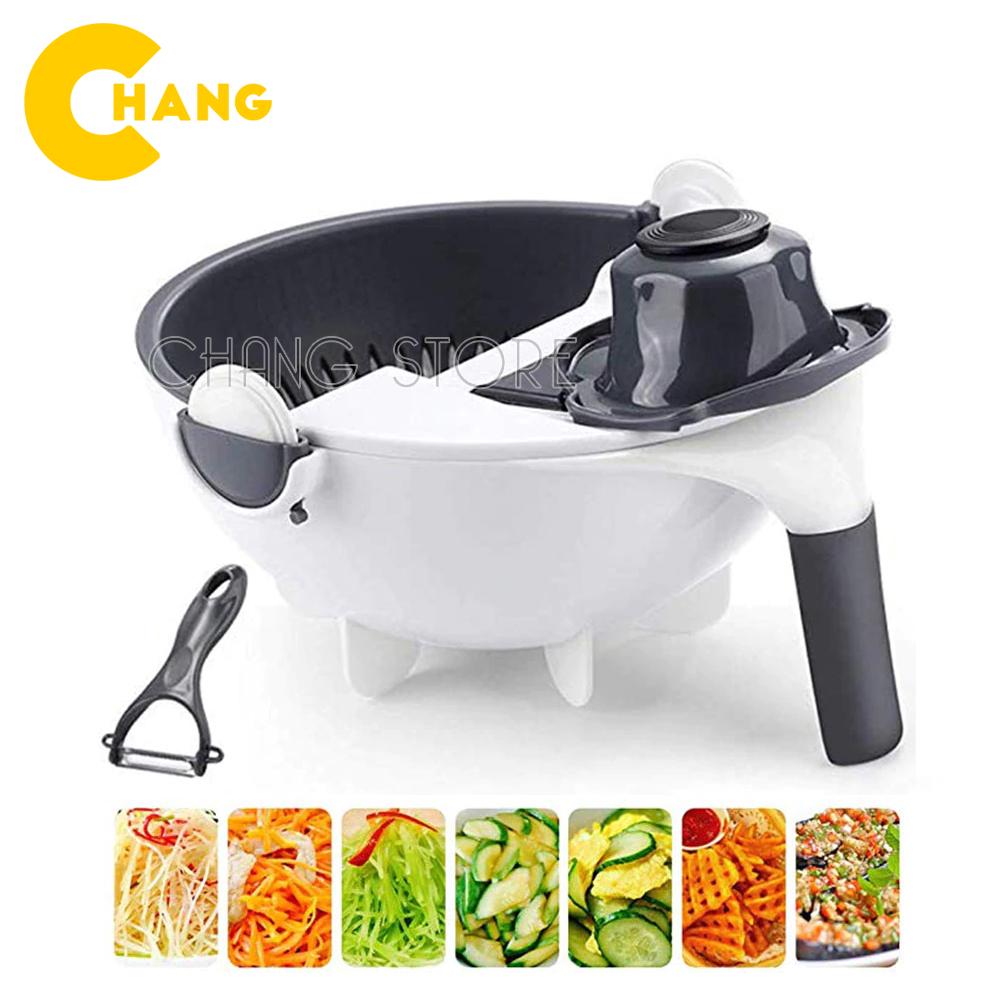 Bộ Dụng Cụ Nạo, Cắt , Rửa Rau Củ Nhiều Lưỡi Thay Thế Thông Minh Kèm Rổ 9IN1