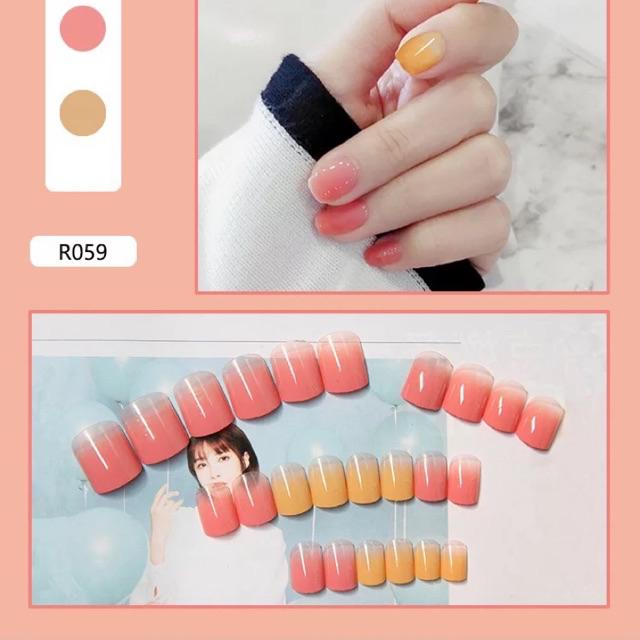 Móng Tay Giả Kèm Keo LCR059 Hồng Vàng - Nails 24 móng giả có keo sẵn giá rẻ, tự dán móng tại nhà
