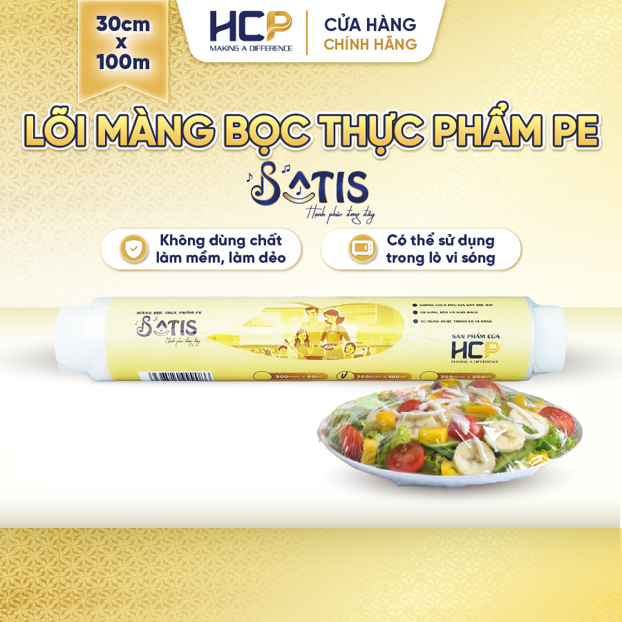 Lõi Màng Bọc Thực Phẩm PE SATIS 30cm x 100m Không Chứa Chất Phụ Gia Gây Hại Sức Khỏe Dùng Được Cho Lò Vi Sóng