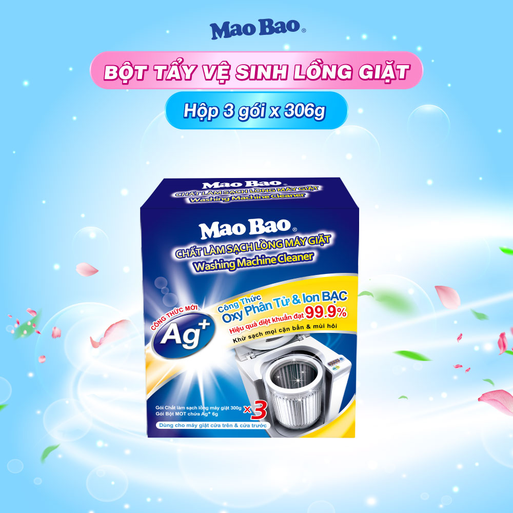 Hộp Lớn Chất Vệ Sinh Làm Sạch Lồng Máy Giặt Mao Bao 306gx3 (Cho 3 Lần Vệ Sinh) tẩy sạch cặn bẩn, khử mùi, nấm mốc