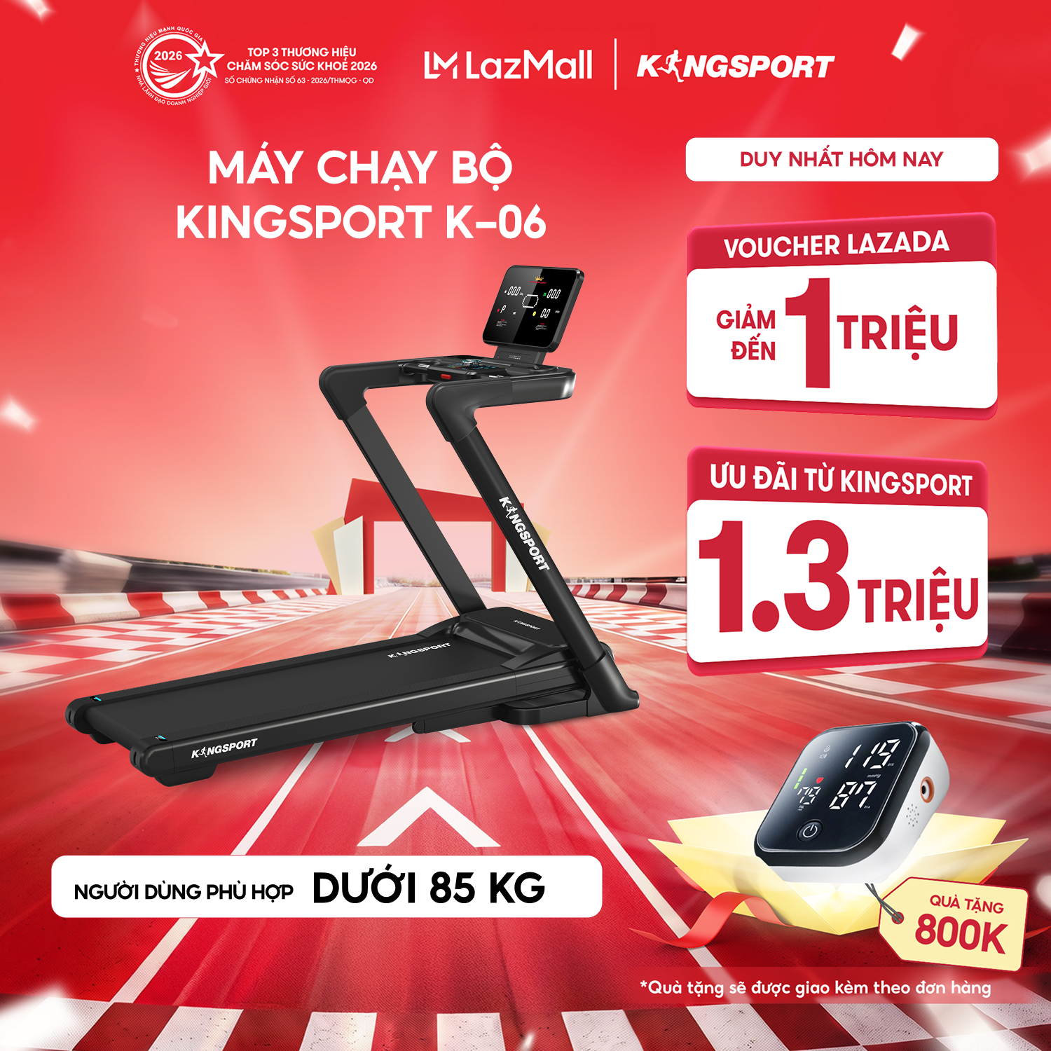 Free Installation |   Kingsport Legend K-06 Single-Function Running Machine with Led Screen, Anti-Slip Diamond Running Mat