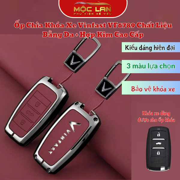  Ốp Chìa Khóa Xe Vinfast VF5 Bọc Chìa Khoá Xe Điện Bằng Da + Hợp Kim Cao Cấp - Móc Khóa - Phụ Kiện Xe VINFAST VF5 