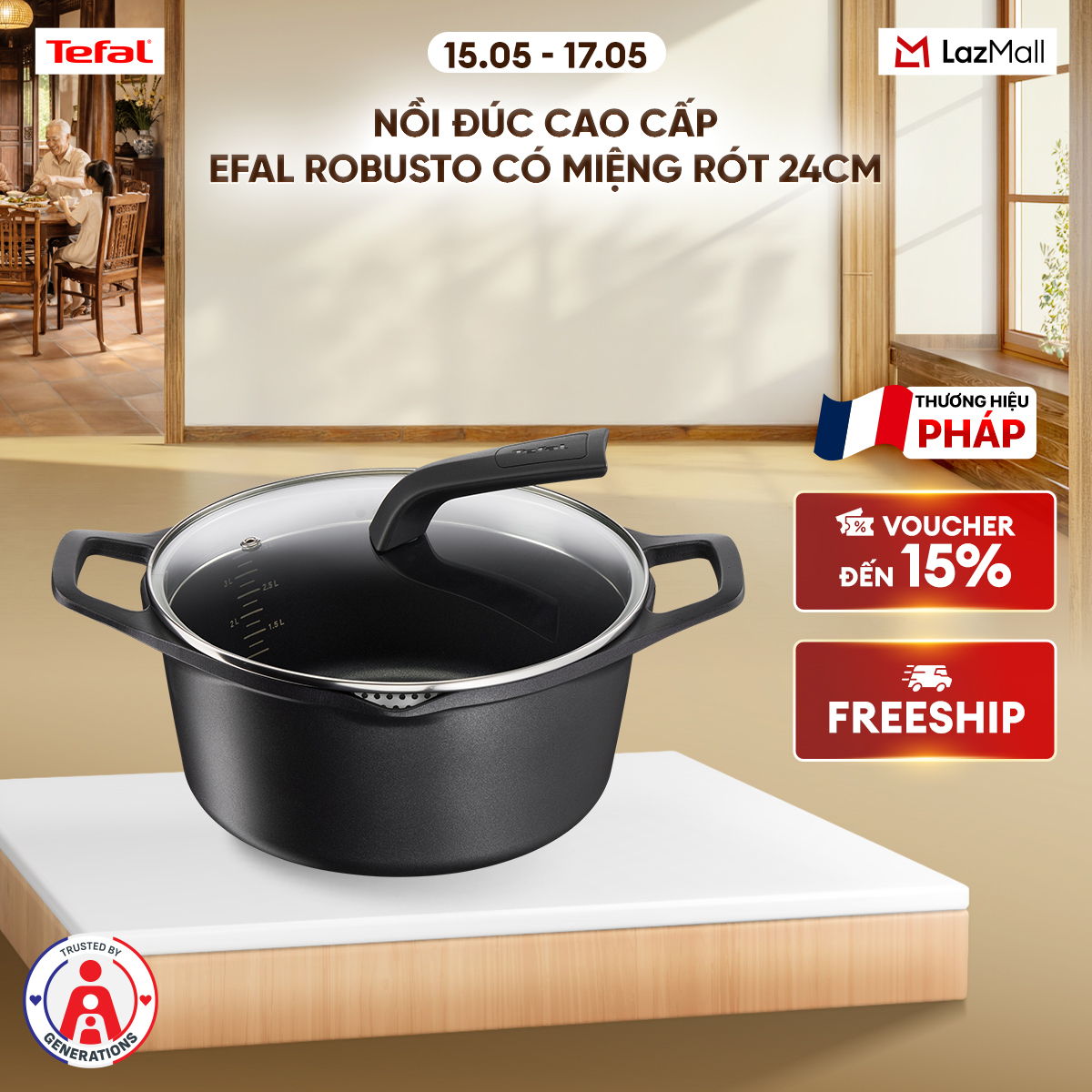 Nồi đúc cao cấp Tefal Robusto có miệng rót  24cm