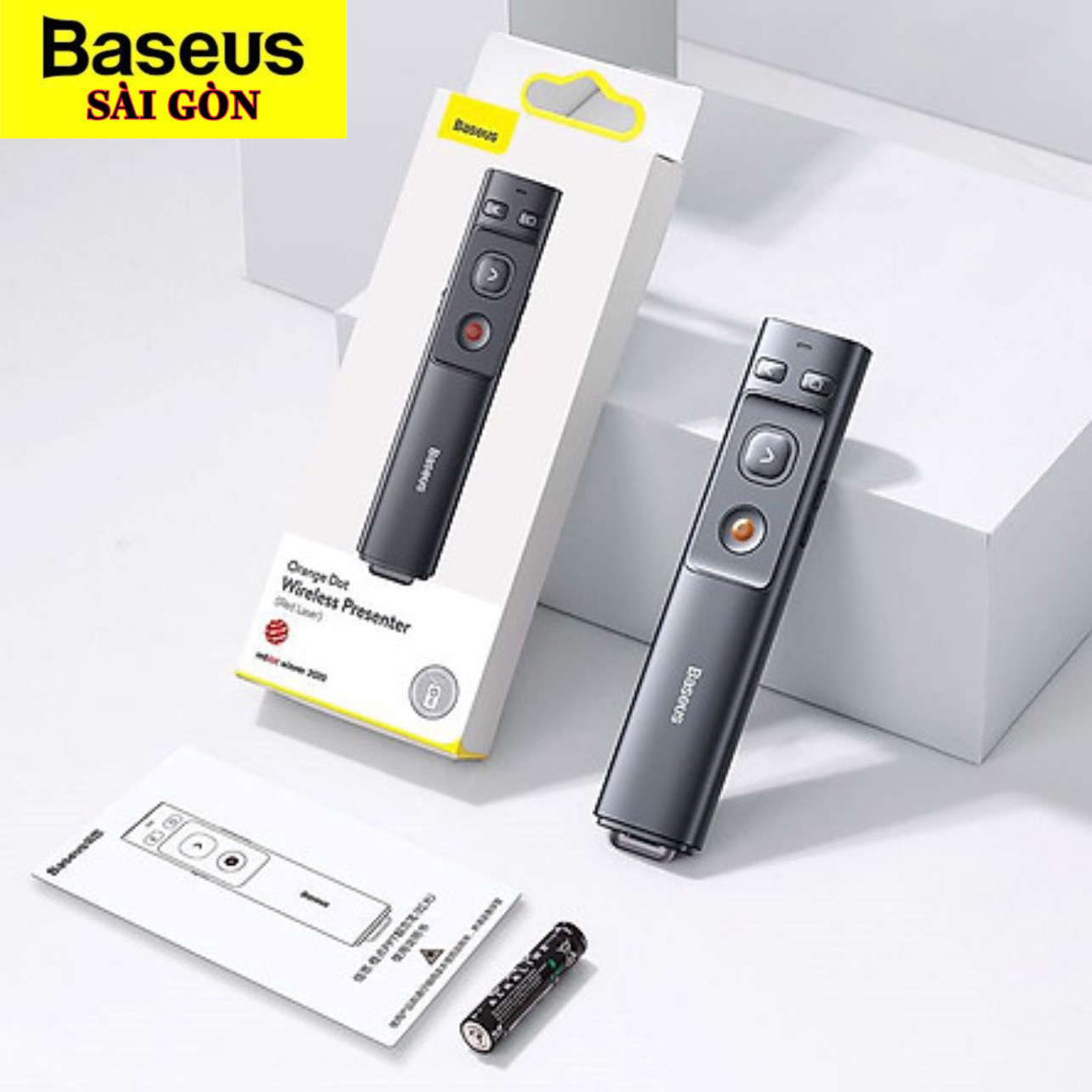 Bút Laser trình chiếu Baseus ACFYB Orange Dot Wireless Presenter cho Laptop Macbook Hàng chính hãng