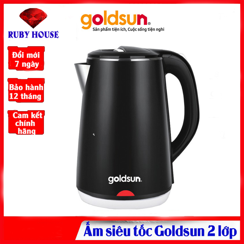 Ấm siêu tốc Goldsun 2 lớp GKT2602, PHIẾU BẢO HÀNH 12 THÁNG, dung tích lớn 2.2 lít, ấm điện Goldsun CHÍNH HÃNG  - Ruby House