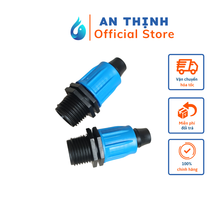 Nối thẳng ren ngoài 21mm ra ống LDPE 16mm Nắp Vặn Xanh Dương-Cút chuyển ren ngoài 21mm ra ống 16mm nắp vặn