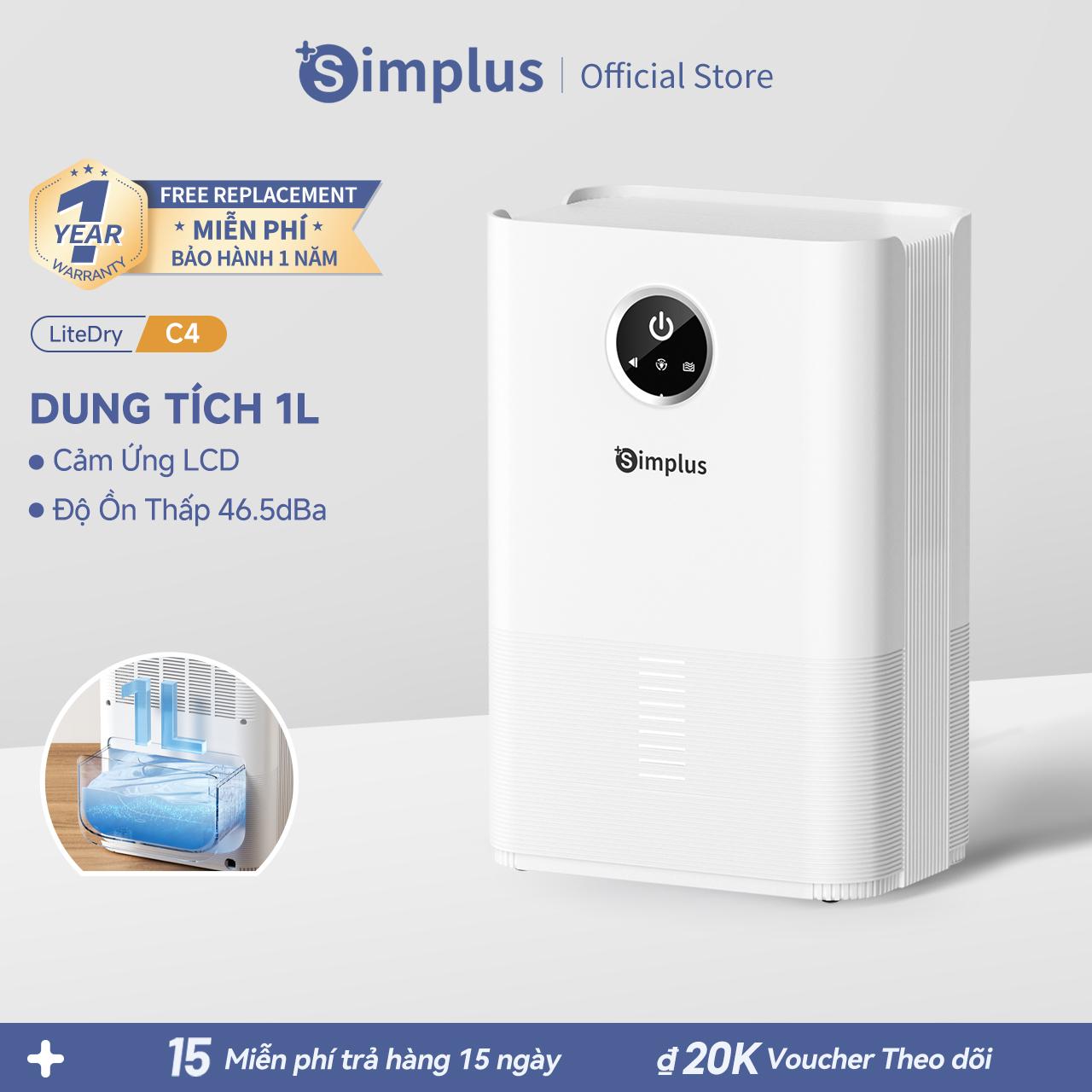   New Arrival  Simplus Máy Hút Ẩm Máy Hút Ẩm 1L Văn Phòng Nhỏ Hộ Gia Đình Hút Ẩm Khô Im Lặng Chống Ẩm Tiết Kiệm Điện CUSH004 - Bảo hành 1 năm 1 đổi 1 