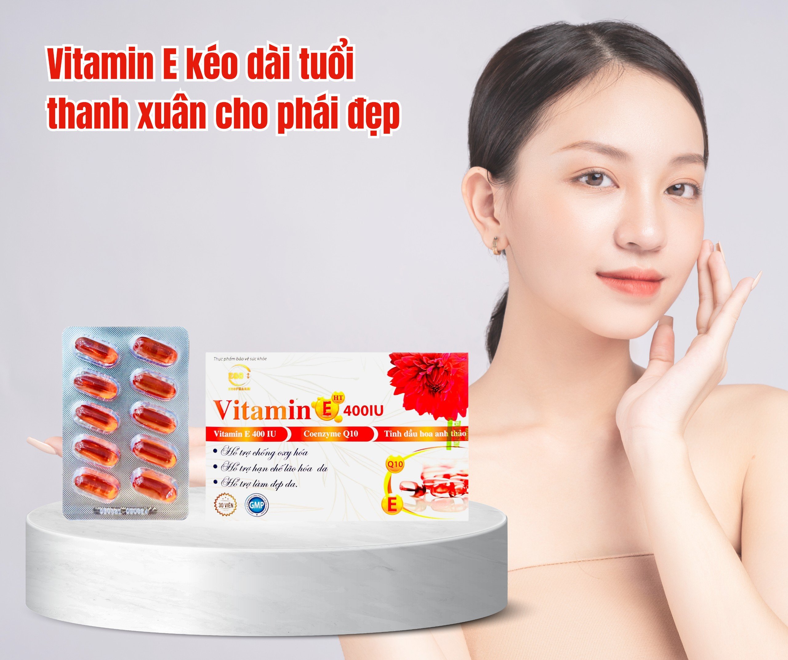 Vitamin E400 IU hỗ trợ chống oxy hóa, hạn chế lão hóa da, làm đẹp da
