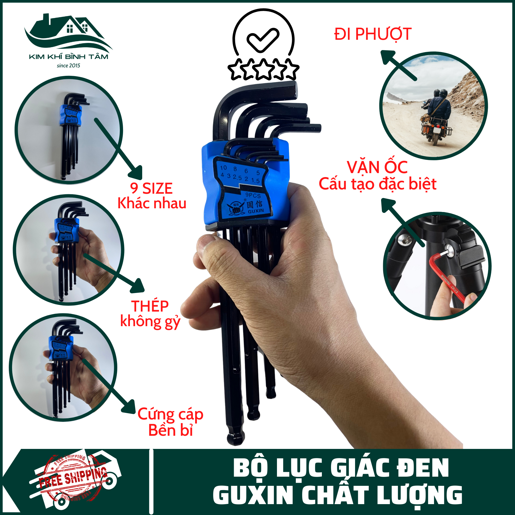 Bộ lục giác đen cr-v chống gỷ 9 kích cỡ guxin