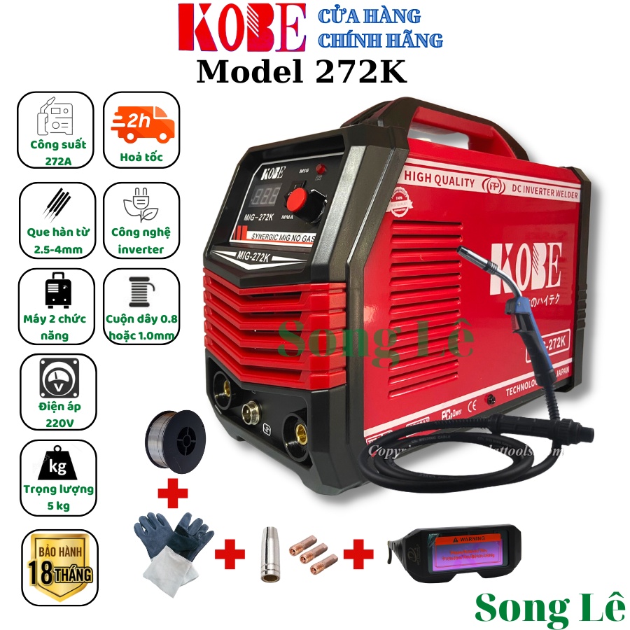 Máy hàn mig không dùng khí 2 chức năng - máy hàn mig kobe 272k - full phụ kiện