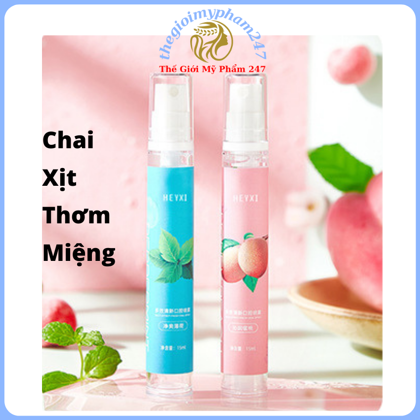 Chai xịt thơm miệng thơm lâu heyxi 15ml xịt thơm miệng thơm lâu vị bạc hà hương đào thegioimypham247 Ni095