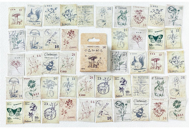 Hộp 46 stickers tem khu rừng cổ điển