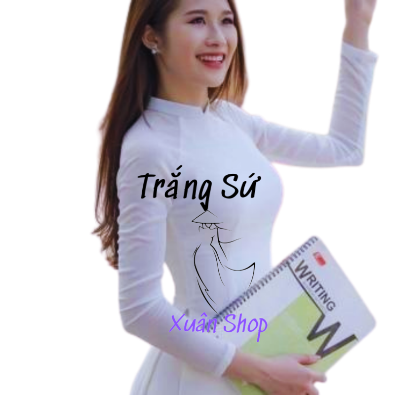 Áo dài trắng học sinh cổ Vuông 02 tà LỤA NHẬT/ áo dài nữ sinh / áo dài học sinh cấp 3 / áo dài truyền thống