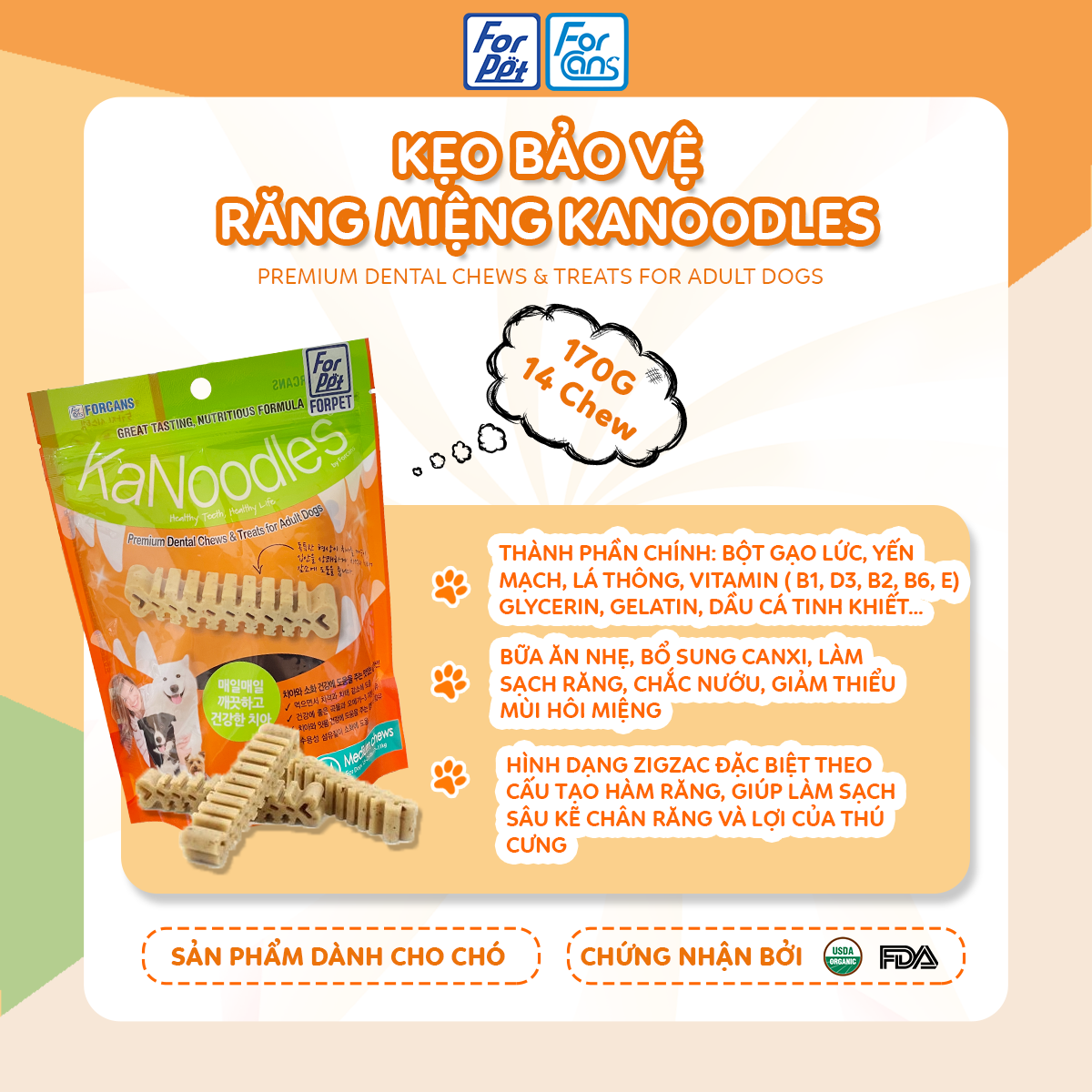 Kẹo bảo vệ răng miệng cho thú cưng Kanoodles size M - 170g